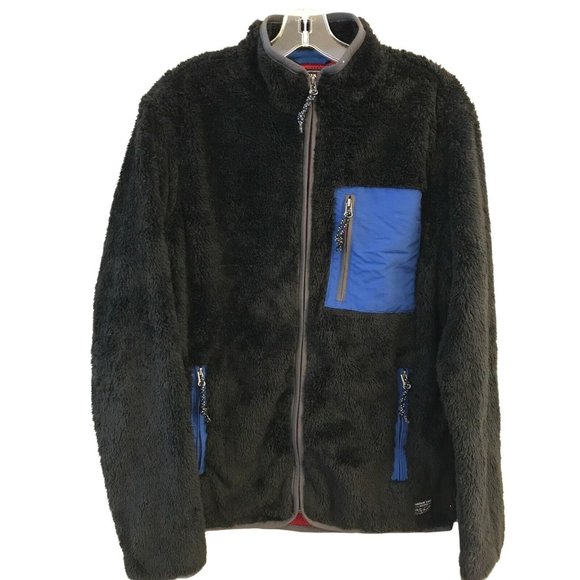 NWT AMERICAN EAGLE Men's Furry Jacket MEDIUM Black Blue Full Zip #346388